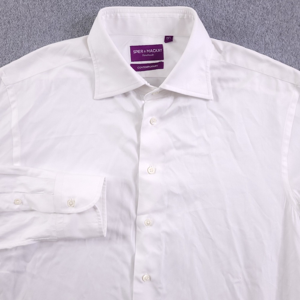 Spier Mackay Dress Shirt Mens 15.5 34 Contemporary Fit White Twill Handmade